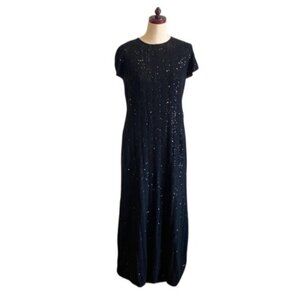 Jessica Howard Black Sequin Maxi Dress Short Sleeves Size 4